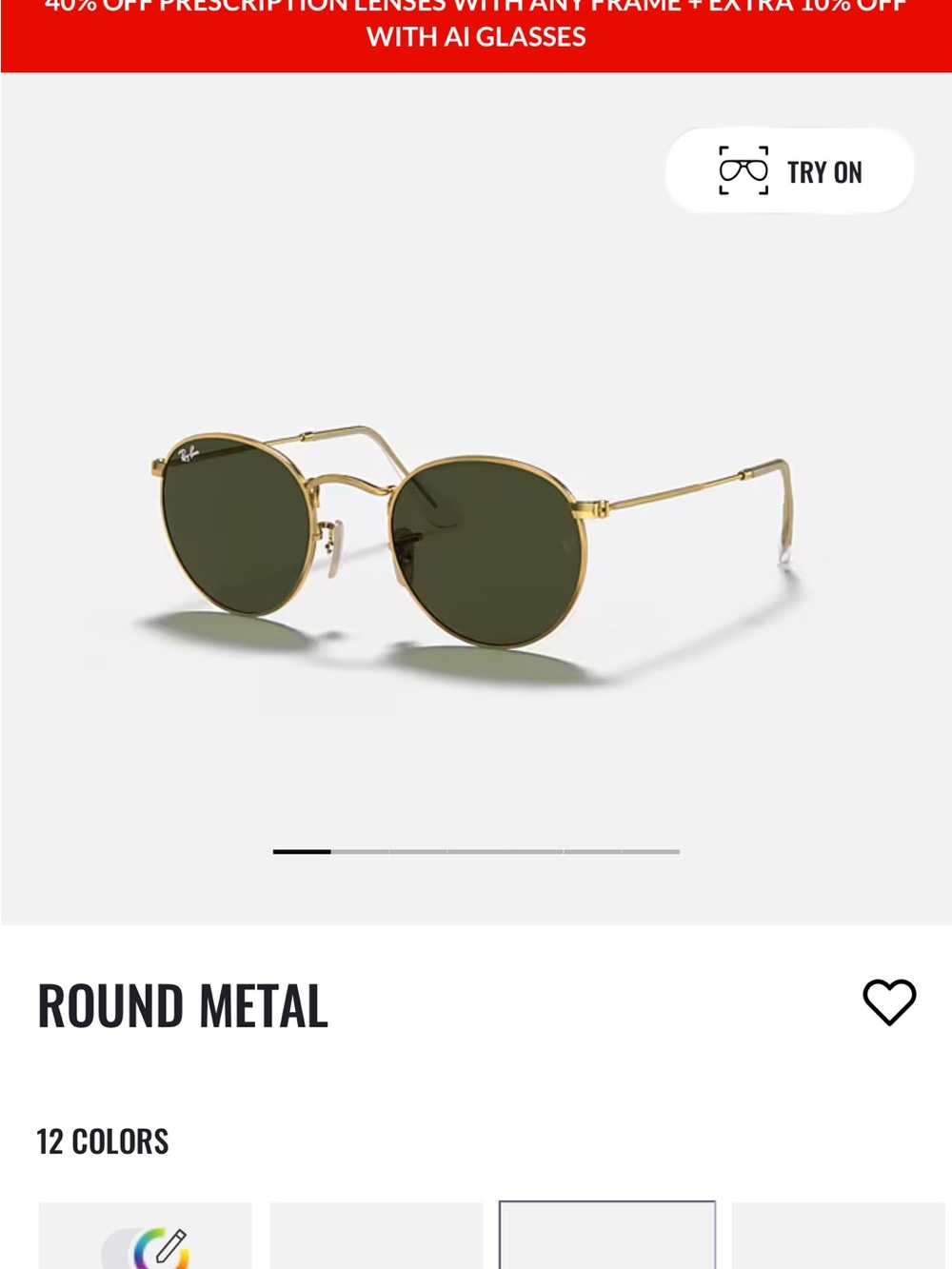 Ray-Ban Round Metal Sunglasses - Gold Frame with Green Lenses